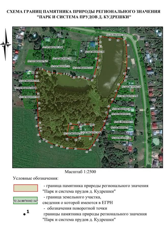 Постановление Правительства Нижегородской области от 04.08.2023 N 713 "Об утверждении паспорта на памятник природы регионального значения "Парк и система прудов д. Кудрешки" в Богородском муниципальном округе Нижегородской области"