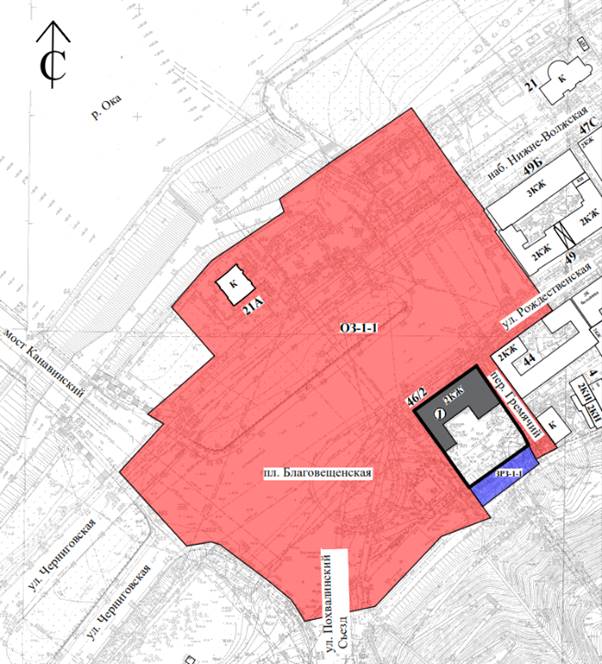 Постановление Правительства Нижегородской области от 28.07.2026 N 375 "Об установлении зон охраны объекта культурного наследия регионального значения "Доходный дом Абмелек-Лазоревых", (Нижегородская область, г. Нижний Новгород, ул. Рождественская, 46 (литер А), утверждении ограничений использования земельных участков и их частей и требований к градостроительным регламентам в границах территорий данных зон". Рис. 1